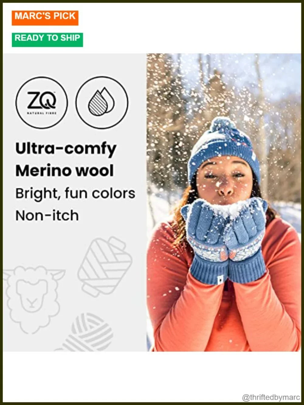 Merino Wool Blend Winter Mitten Windproof Touchscreen Gloves